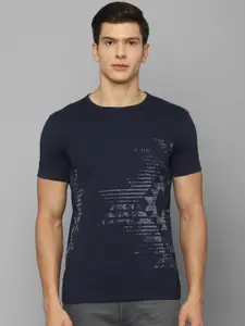 Louis Philippe Jeans Men Navy Blue Printed Pure Cotton Slim Fit T-shirt