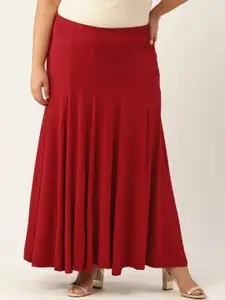 theRebelinme  Plus Size Women Maroon Solid Flared Flared Maxi Skirt