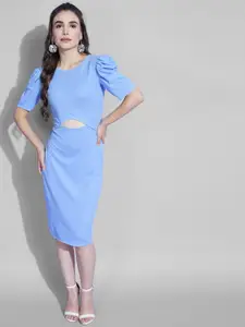 Selvia Women Blue Scuba Sheath Dress