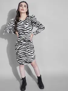 Selvia Women Black & White Animal Printed Scuba Sheath Dress