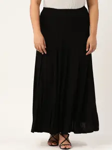theRebelinme Plus Size Women Black Solid Flared Maxi Skirt