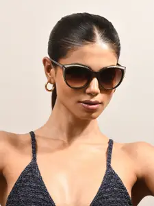 IRUS by IDEE Women Brown Lens & Black Cateye Sunglasses with UV Protected Lens IRS1094C2SG