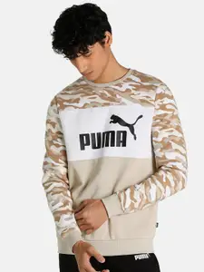 Puma Men Beige Regular Fit Essentials+ Camo Crewneck Sweatshirt