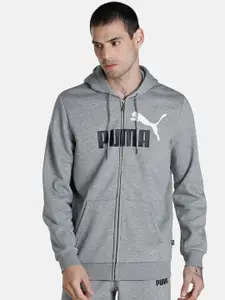 Puma Men Grey Essential+ 2 Colour Big Logo Regular Fit Hoodie