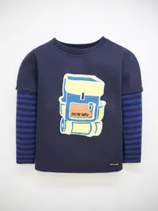Cherry Crumble Boys Navy Blue Printed Sweatshirt
