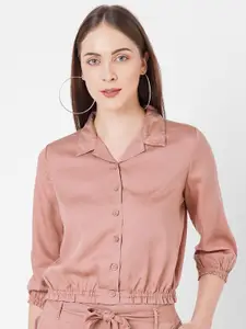 Kraus Jeans Women Pink Casual Crop Shirt