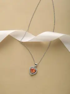HOT AND BOLD Orange & Silver-Toned Brass Rhodium-Plated Necklace