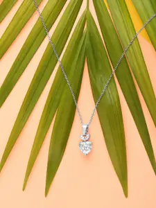 HOT AND BOLD Women Silver-Toned & Transparent Brass Rhodium-Plated Oxidised Necklace