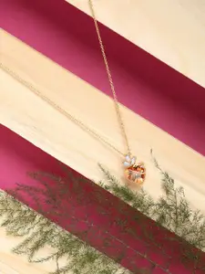 HOT AND BOLD Women Gold-Plated & Orange Brass Heart Shape Pendant and Necklace