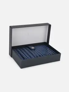 Allen Solly Men Navy Blue Textured Leather Two Fold Wallet