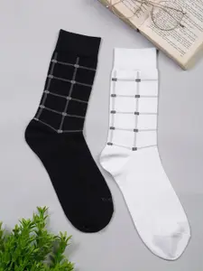 LOUIS STITCH Men Pack of 2 Black & White Patterned Calf Length Socks