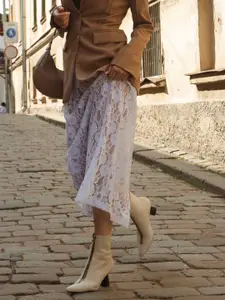 Saint G Off White Leather Front Zipper Pointed Toe Heel Boots