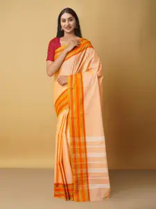 Unnati Silks Unnati Silks Orange & Yellow Pure Cotton Handloom Kanjeevaram Saree
