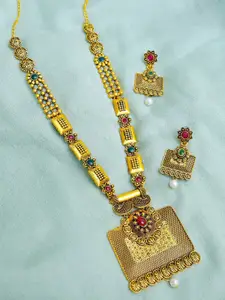 Crunchy Fashion Gold-Plated Traditional Antique Pendant Necklace Set With Earrings