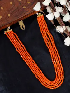 Crunchy Fashion Women Gold-Toned & Orange Gold-Plated Layered Necklace