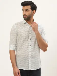 Tistabene Men Cream-Coloured Comfort Slim Fit Printed Casual Shirt