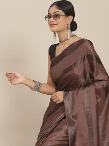 Ishin Brown Striped Silk Blend Saree