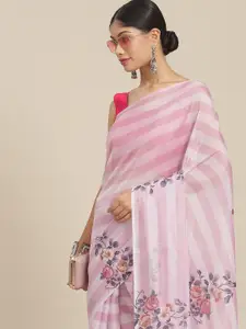 Ishin Pink Striped Silk Blend Saree