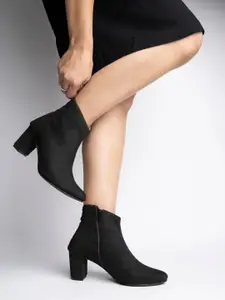 Shoetopia Women Black Solid Suede High Top Boots