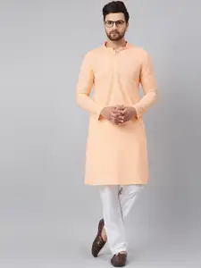 See Designs Men Peach-Coloured Ethnic Motifs Embroidered Thread Work Kurta
