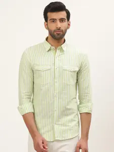 Tistabene Men Green Comfort Striped Casual Shirt