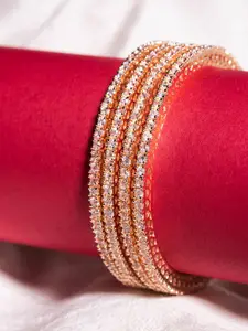Nathany Jewels Set of 4 Rose Gold Plated CZ Stone studded Bangles