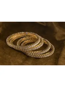 Nathany Jewels Pack Of 4 Gold-Plated Gold-Toned White CZ/AD Studded Bangles