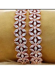 Nathany Jewels Pack Of 2 Rose Gold-Plated White AD Studded Bangle