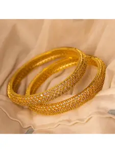 Nathany Jewels Set of 2 Gold-Plated & White AD Stone-Studded Bangles