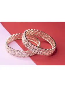 Nathany Jewels Set Of 2 Rose Gold-Plated Rose Gold-Toned White CZ/AD Studded Bangles