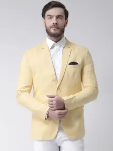 Hangup Men Yellow Solid Regular Fit Single-Breasted Formal Blazer