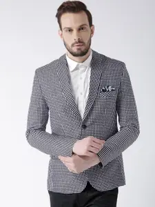 Hangup Men Black & White Houndstooth Patterned Single-Breasted Blazers