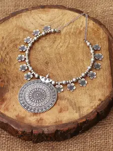VENI Women Silver-Toned Brass Silver-Plated Oxidized Choker Necklace