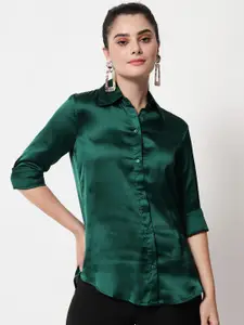 Orchid Hues Women Green Comfort Formal Shirt