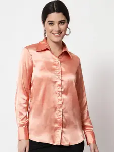 Orchid Hues Women Peach-Coloured Solid Comfort Casual Shirt