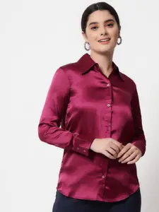 Orchid Hues Women Burgundy Comfort Solid Casual Shirt