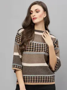 Mafadeny Women Khaki & Brown Striped Pullover