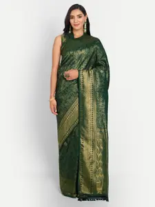 Vardha Green & Gold-Toned Ethnic Motifs Zari Kanjeevaram Saree
