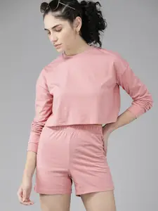 Roadster Women Pink Solid T-shirt and Shorts
