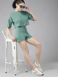 Roadster Women Navy Blue Solid T-shirt and Shorts