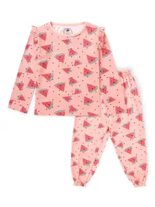 Cub McPaws Girls Pink & Blue Printed Cotton Night suit-GS22SLP346Pnk