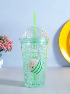 Golden Peacock Green Printed Sipper Bottle With Straw 500 ml