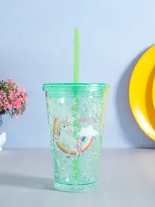 Golden Peacock Green Printed Sipper Bottle With Straw 500 ml
