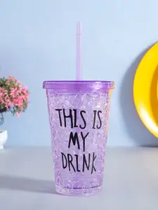 Golden Peacock Purple Printed Sipper Bottle With Straw 500 ml