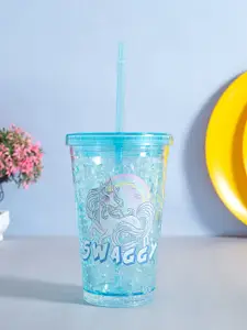 Golden Peacock Blue Printed Sipper Bottle With Straw 500 ml