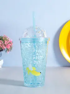 Golden Peacock Blue Printed Sipper Bottle With Straw 500 ml
