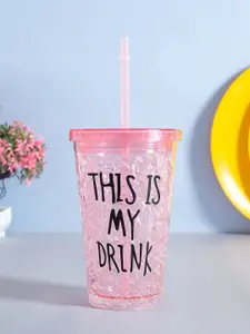 Golden Peacock Pink Printed Sipper Bottle With Straw 500 ml