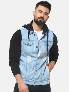 Campus Sutra Men Blue Black Windcheater Outdoor Denim Jacket