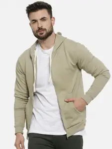 Campus Sutra Men Beige Regular Fit Hooded Sweatshirt