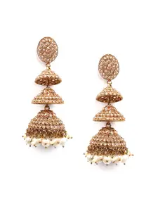 ODETTE Gold-Toned & White Gold Plating Contemporary Jhumkas Earrings